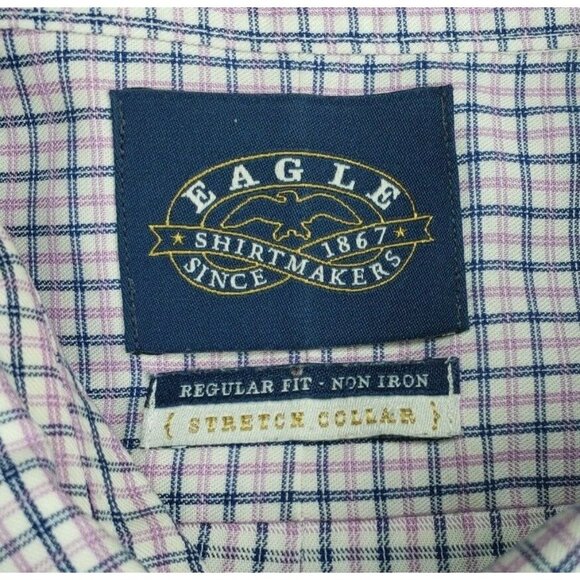 Eagle Reg Fit Non Iron Stretch Collar Violet Blue Mini Checkered 17 1/2 34/35 - Picture 11 of 12
